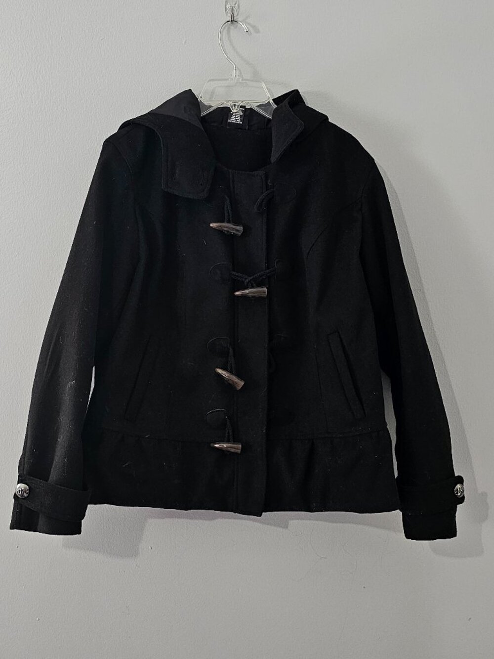Torrid 1X Black Hooded Duffle Coat Toggle Jacket Faux Suede Detail